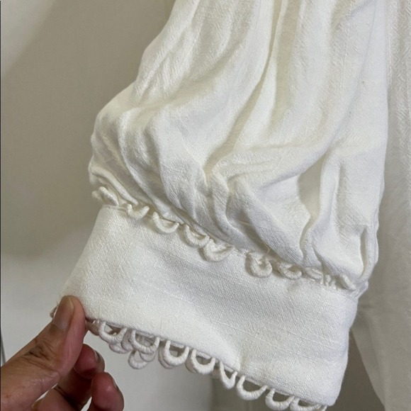 Lulus Uncommon Charm Ivory Lace Button-Up Big Collar Puff Sleeve Top M Boho NWT - Picture 9 of 12